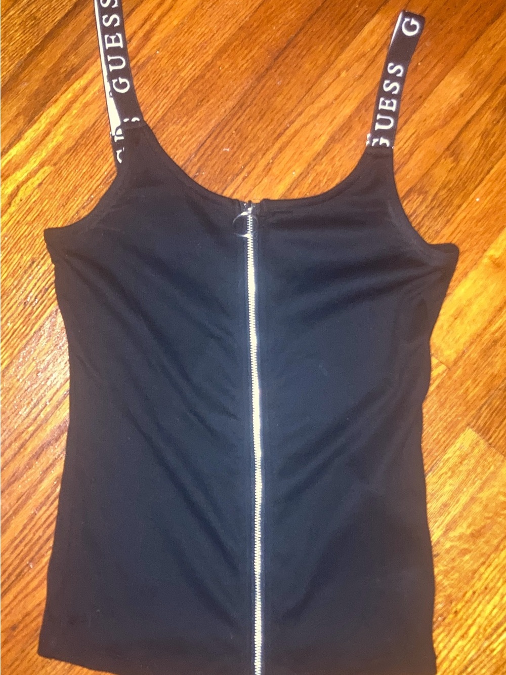 Guess Black Tank with Logo Straps and Front Silver Zip
